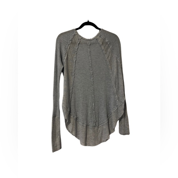 We the free, dusty, blue waffle knit thermal long sleeve with curved hem - Picture 2 of 5